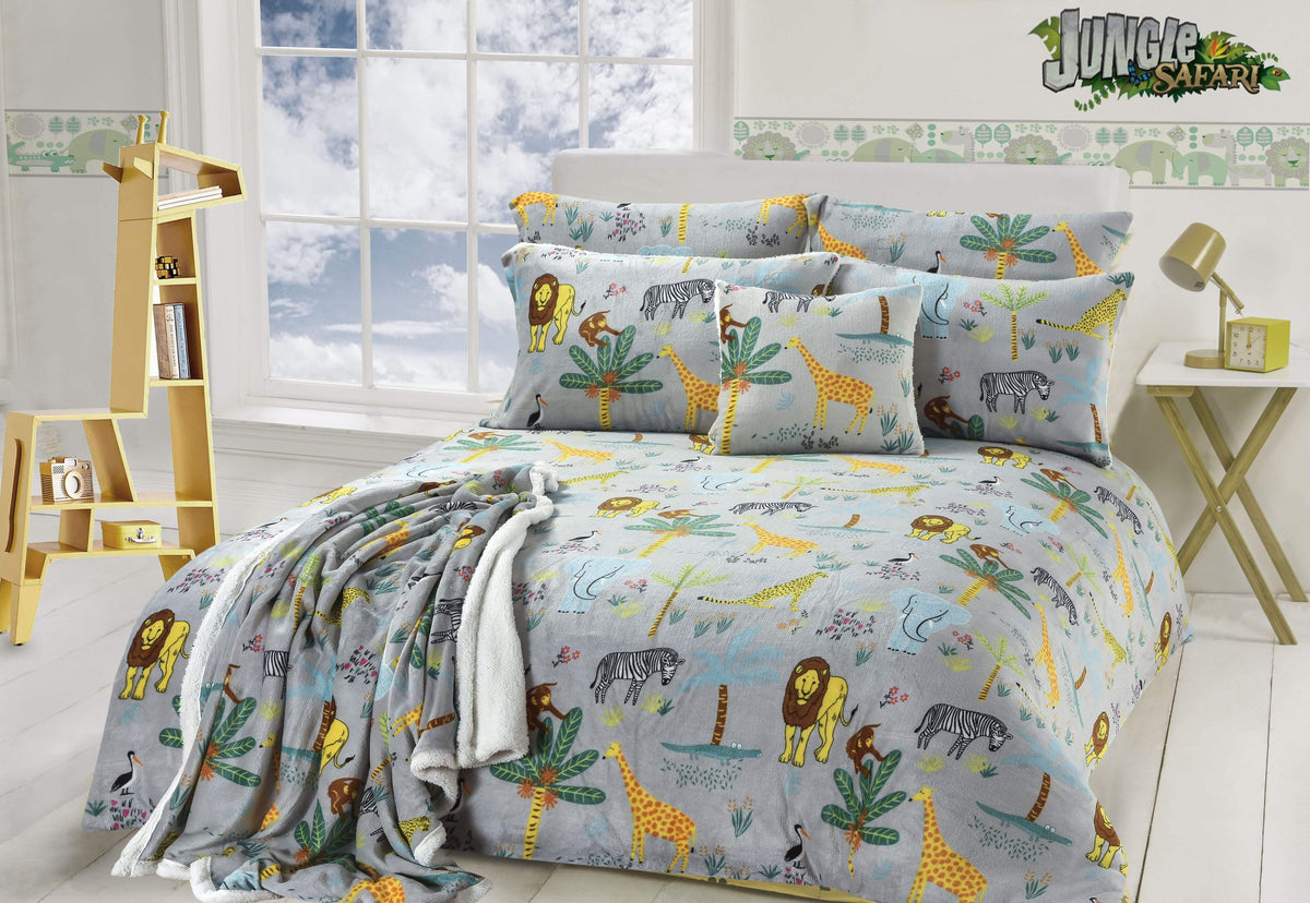 Olivia Rocco Kids Jungle Safari Teddy Fleece Duvet Cover Set