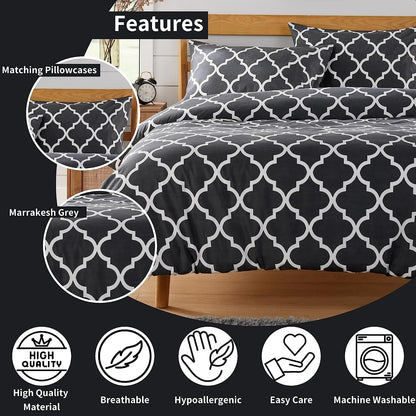 Olivia Rocco Marrakesh Grey Printed Duvet Cover Set with Pillowcases