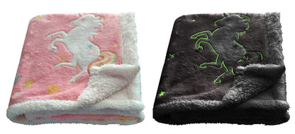 Olivia Rocco Kids Rainbow Unicorn Glow in the Dark Teddy Fleece Duvet Cover Set