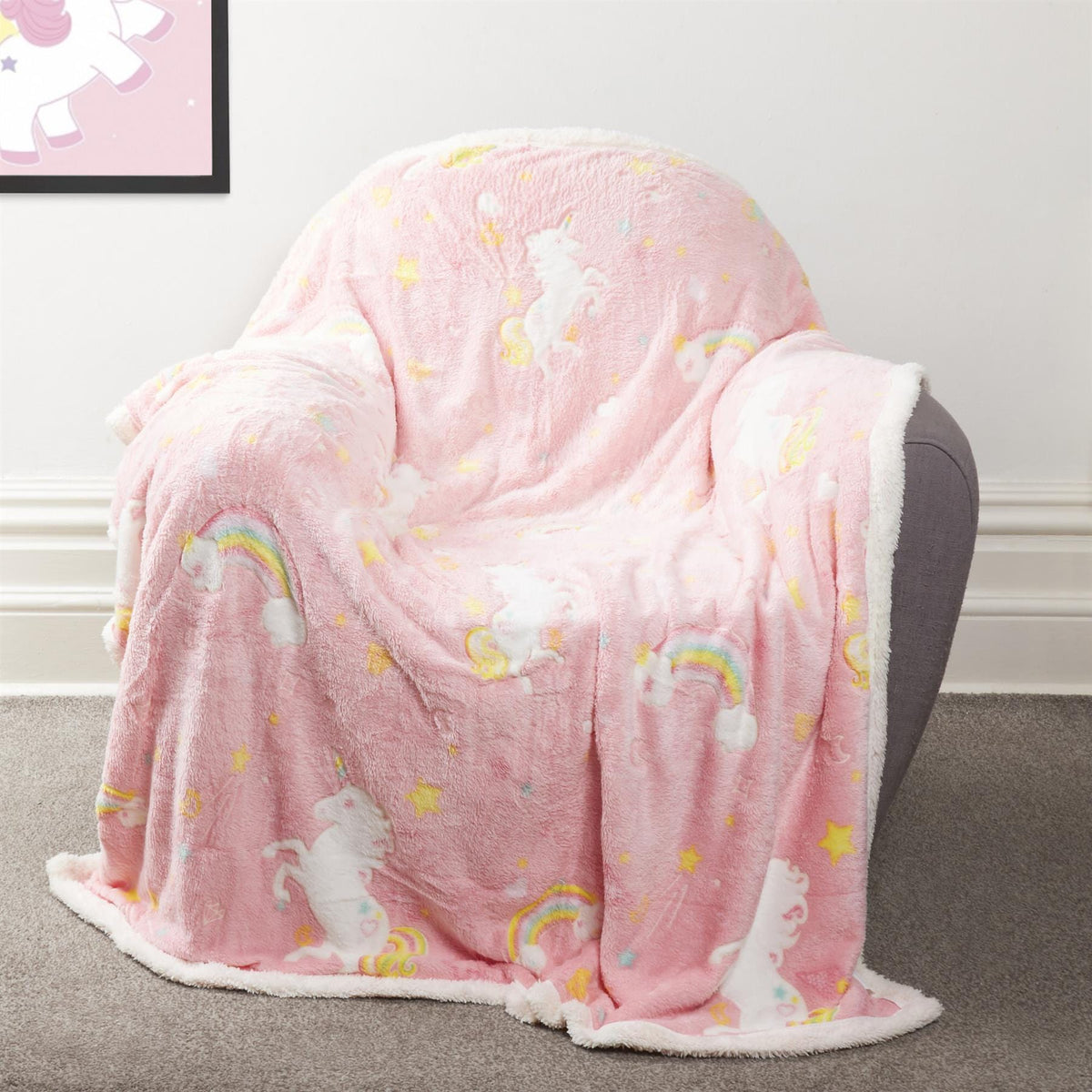 Olivia Rocco Kids Rainbow Unicorn Glow in the Dark Teddy Fleece Duvet Cover Set