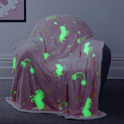 Olivia Rocco Kids Rainbow Unicorn Glow in the Dark Teddy Fleece Duvet Cover Set