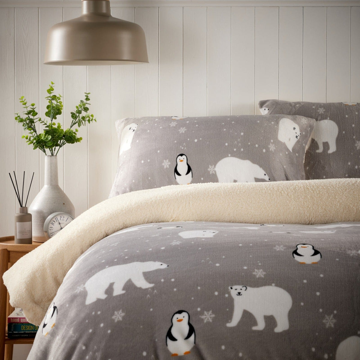 Olivia Rocco Polar Bear & Penguin Teddy Fleece Reversible Duvet Cover Set