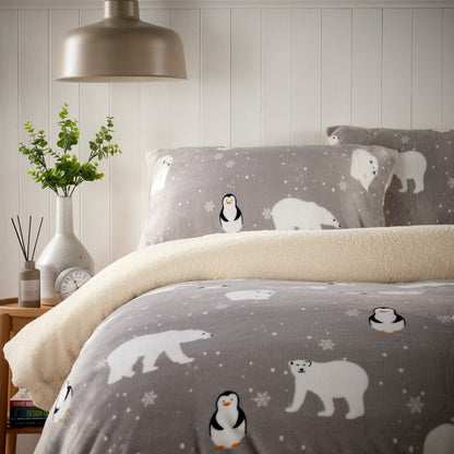 Olivia Rocco Polar Bear & Penguin Teddy Fleece Reversible Duvet Cover Set