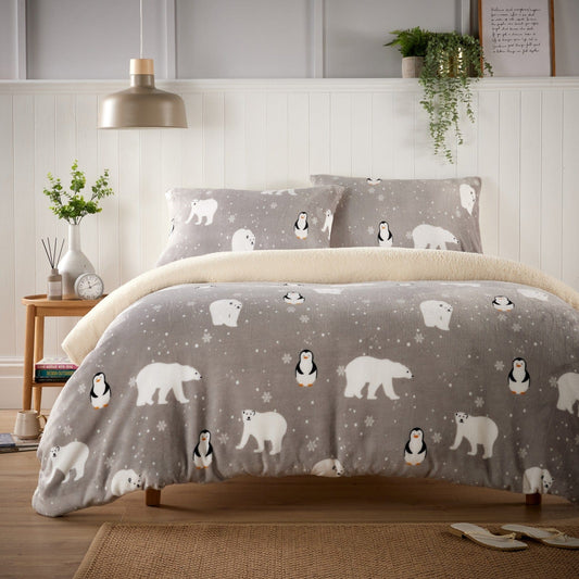 Olivia Rocco Polar Bear & Penguin Teddy Fleece Reversible Duvet Cover Set
