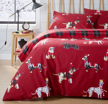 Olivia Rocco Christmas Dogs Reversible Cotton Rich Duvet Cover Set with Pillowcases