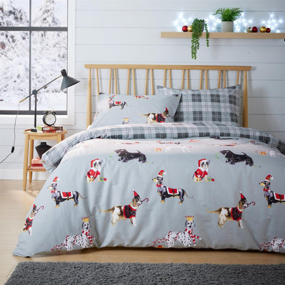 Olivia Rocco Christmas Dogs Reversible Cotton Rich Duvet Cover Set with Pillowcases