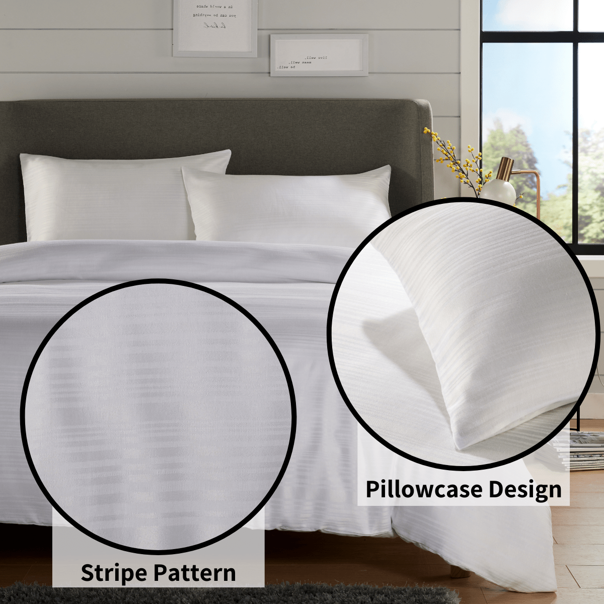 Olivia Rocco Stripe Jacquard Reversible Cotton Blend Duvet Cover Set with Pillowcases