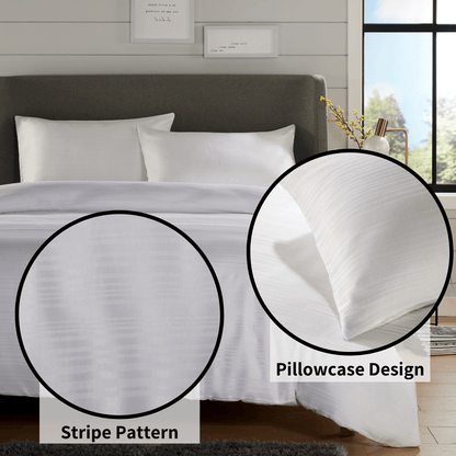Olivia Rocco Stripe Jacquard Reversible Cotton Blend Duvet Cover Set with Pillowcases