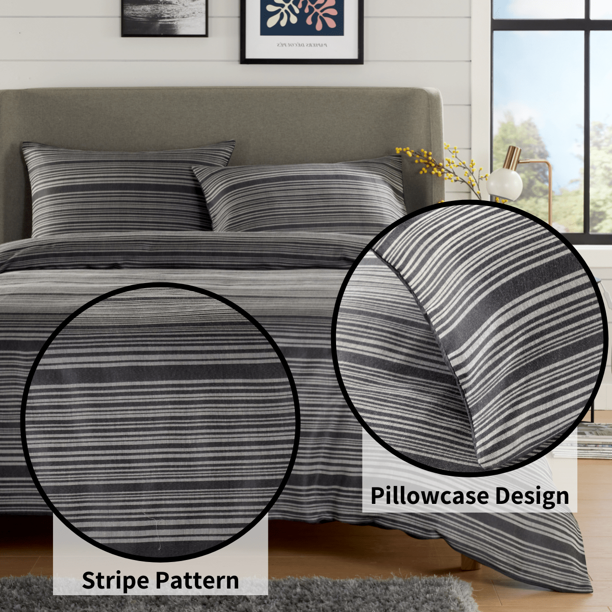 Olivia Rocco Stripe Jacquard Reversible Cotton Blend Duvet Cover Set with Pillowcases