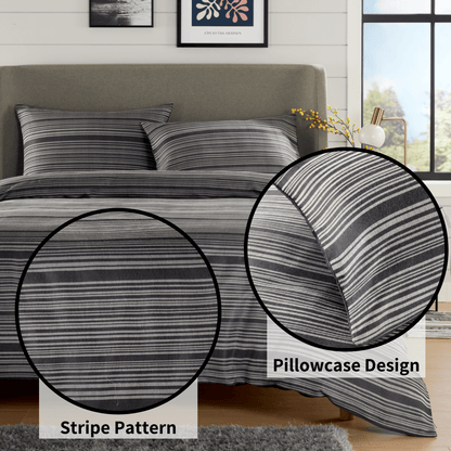 Olivia Rocco Stripe Jacquard Reversible Cotton Blend Duvet Cover Set with Pillowcases
