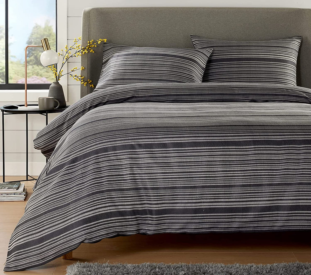 Olivia Rocco Stripe Jacquard Reversible Cotton Blend Duvet Cover Set with Pillowcases