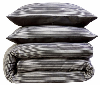 Olivia Rocco Stripe Jacquard Reversible Cotton Blend Duvet Cover Set with Pillowcases