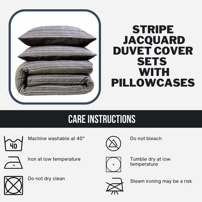 Olivia Rocco Stripe Jacquard Reversible Cotton Blend Duvet Cover Set with Pillowcases