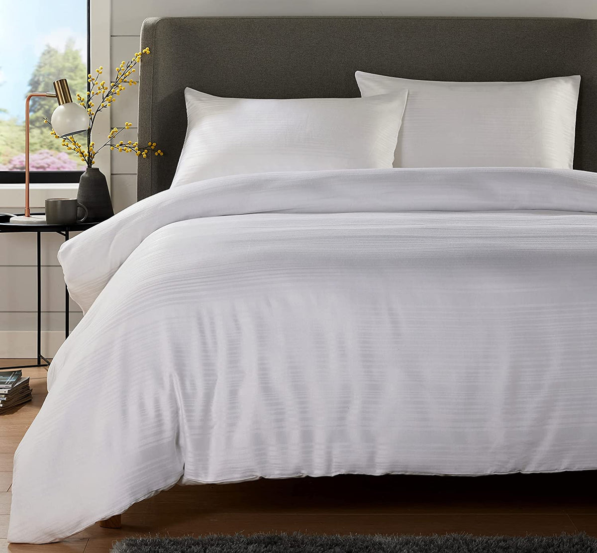 Olivia Rocco Stripe Jacquard Reversible Cotton Blend Duvet Cover Set with Pillowcases