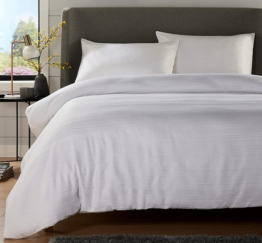 Olivia Rocco Stripe Jacquard Reversible Cotton Blend Duvet Cover Set with Pillowcases