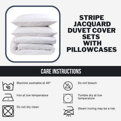 Olivia Rocco Stripe Jacquard Reversible Cotton Blend Duvet Cover Set with Pillowcases