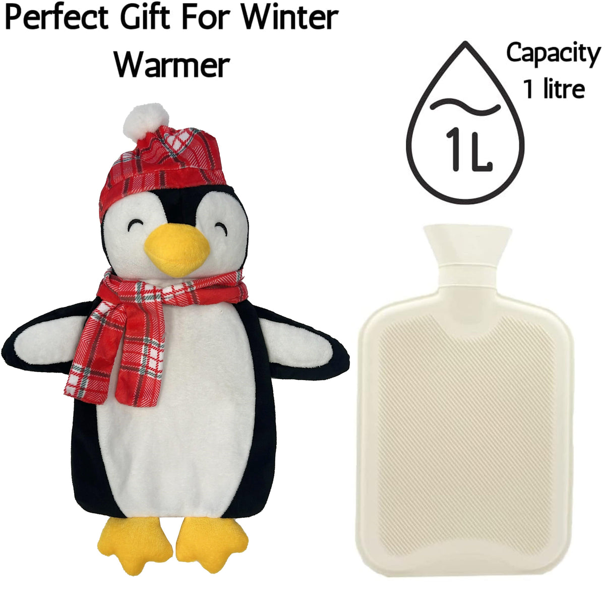 Olivia Rocco Penguin Christmas Hot Water Bottle with Cover 1 Litre