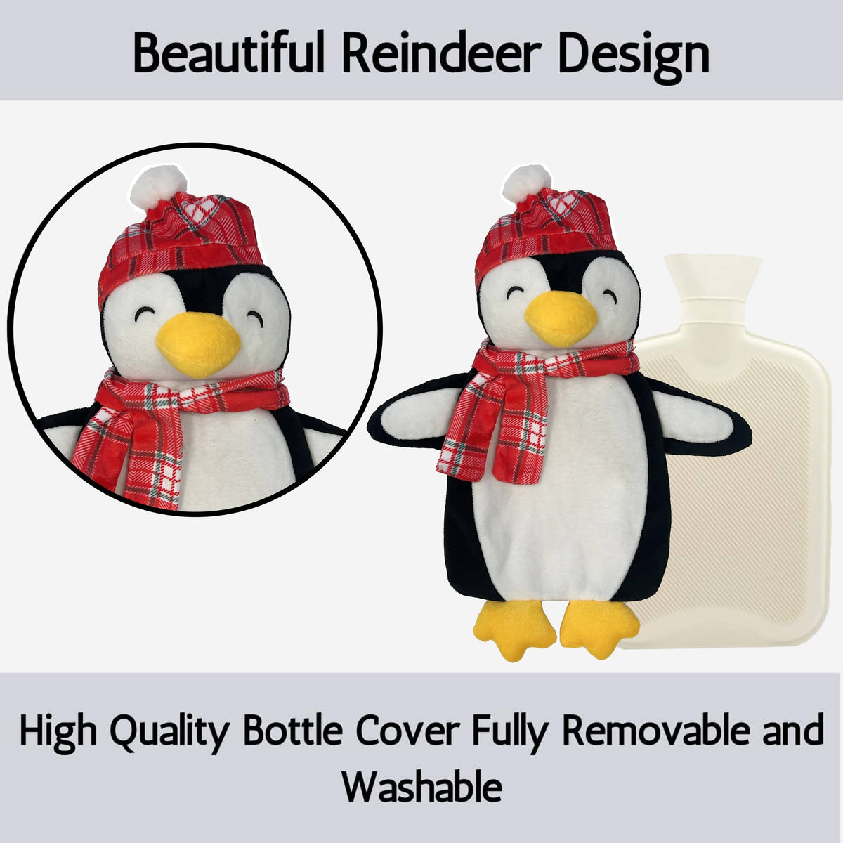 Olivia Rocco Penguin Christmas Hot Water Bottle with Cover 1 Litre