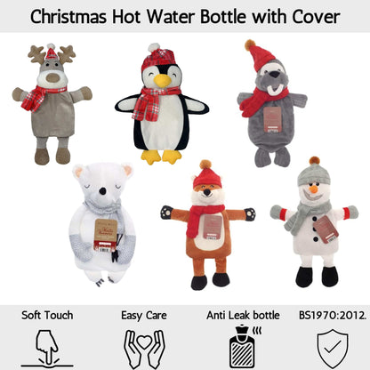 Olivia Rocco Penguin Christmas Hot Water Bottle with Cover 1 Litre