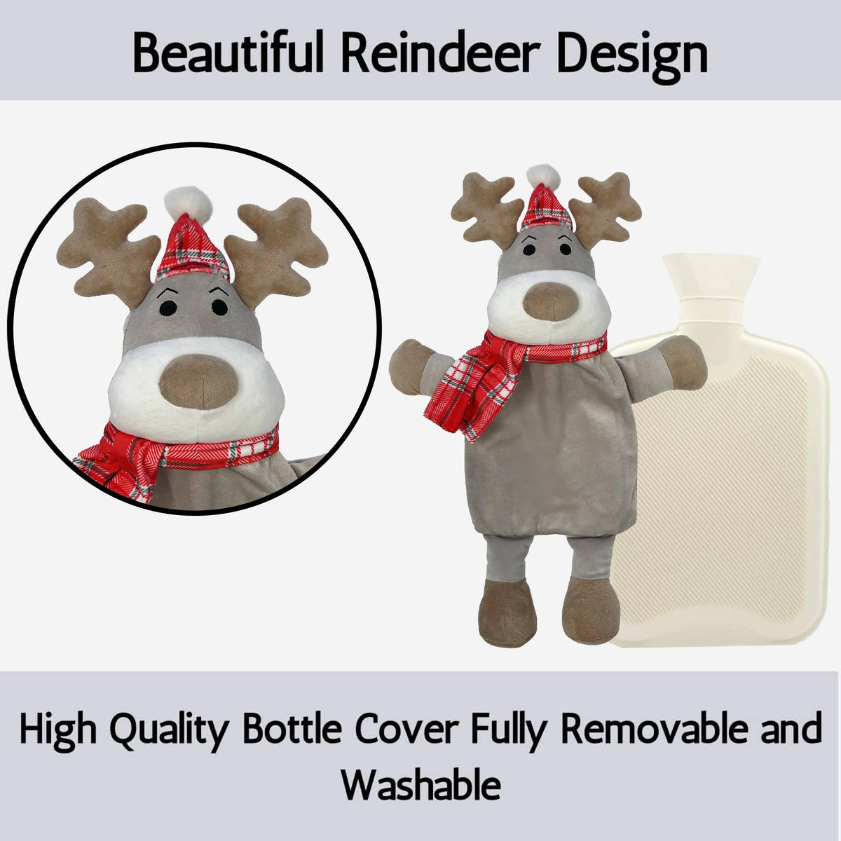 Olivia Rocco Reindeer Christmas Hot Water Bottle with Fleece Cover 1 Litre