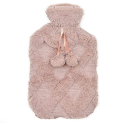 Olivia Rocco Diamond Fleece Hot Water Bottle with Pom-Poms 2L