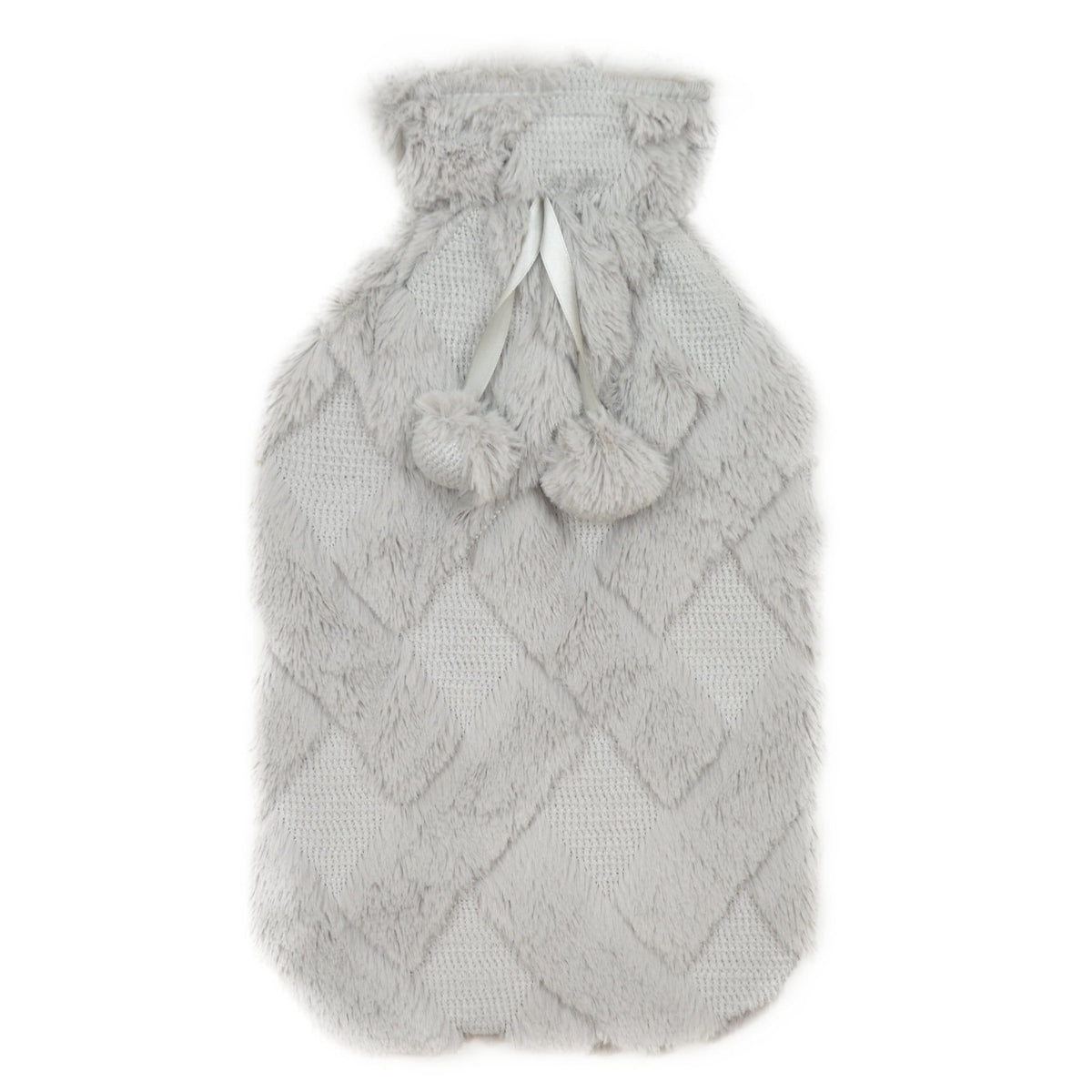 Olivia Rocco Diamond Fleece Hot Water Bottle with Pom-Poms 2L