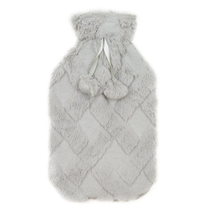 Olivia Rocco Diamond Fleece Hot Water Bottle with Pom-Poms 2L