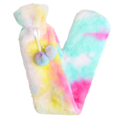 Olivia Rocco Extra Long Rainbow Tie-Dye Faux Fur Hot Water Bottle 2L