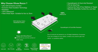 Olivia Rocco Bamboo Quilted Waterproof Mattress Protector 30 cm Deep