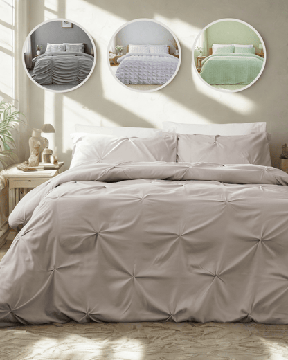 OLIVIA ROCCO Textured Pintuck Ruffles Pleated Microfibre Duvet Cover Sets with Pillowcases Soft Breathable Easy Care Bedding Set Quilt Covers