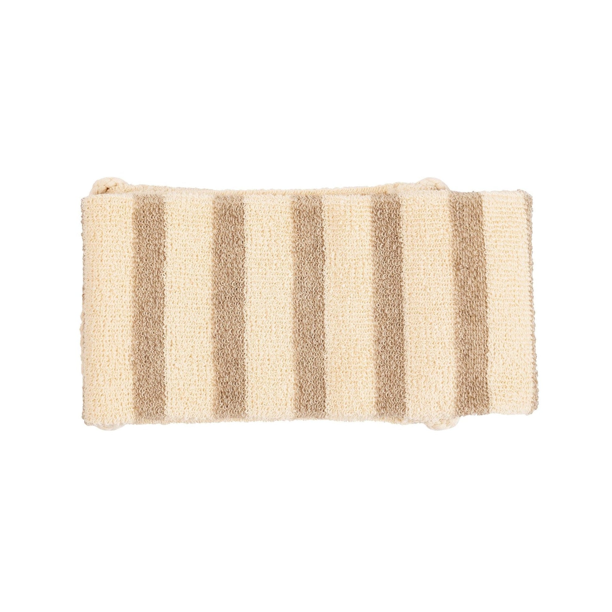 Beige and brown striped backstrap on a white background