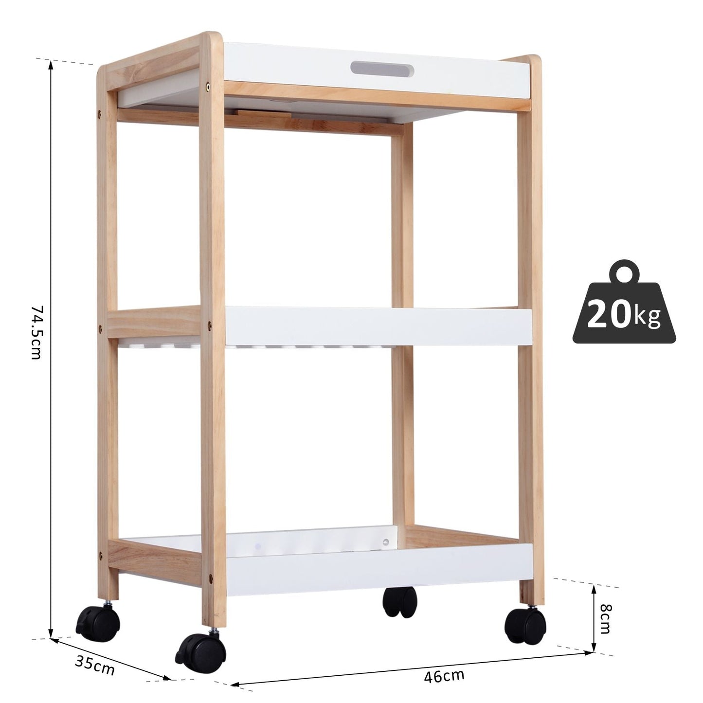 🍽️ 3-Tier Mobile Kitchen Trolley - White Storage Cart 46x35cm 🛒