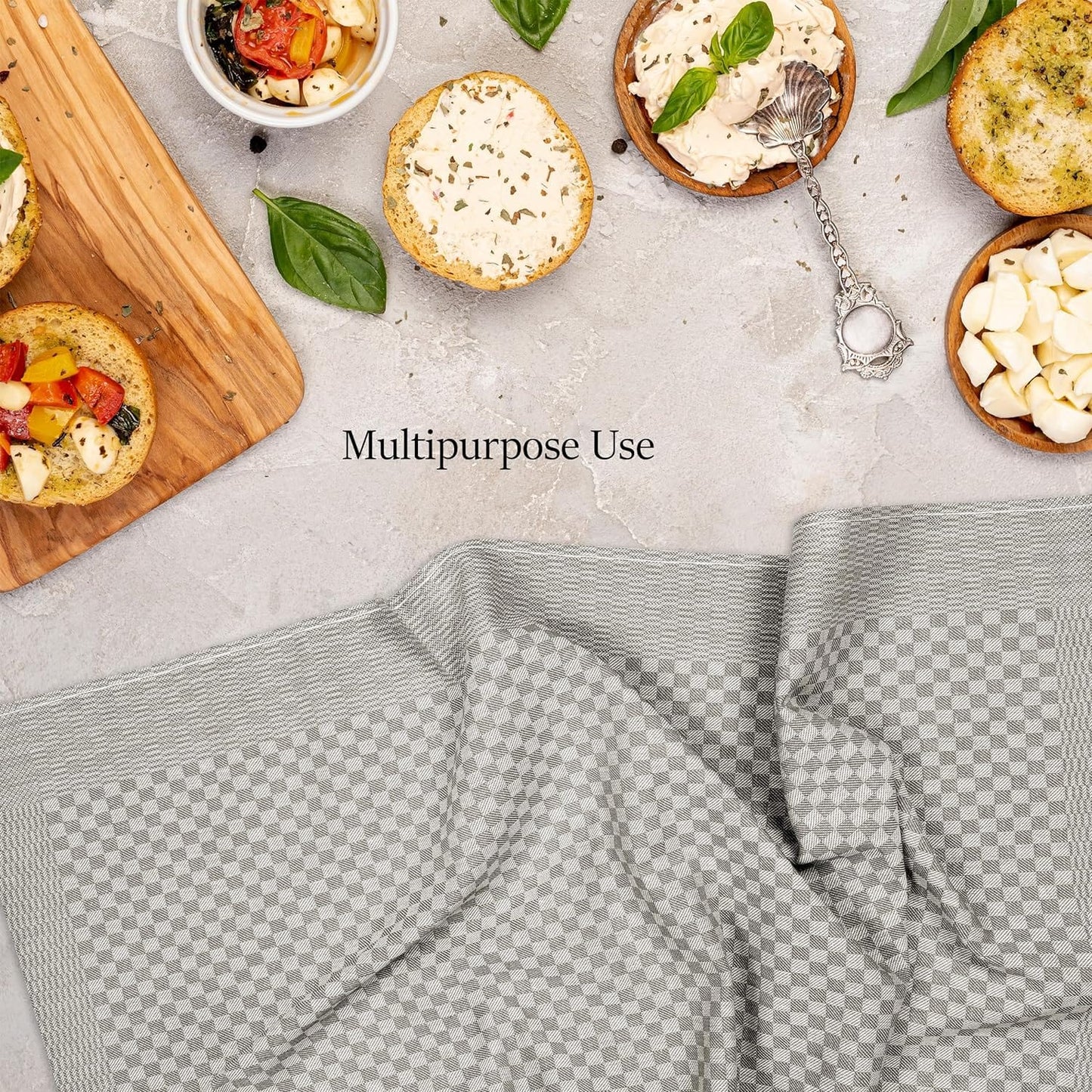 Pack of 5 Large Super Absorbent 100 Percent Cotton Tea Towels Quick Dry Durable Check Pattern Dish Cloths for Kitchen Home and Professional Use by OLIVIA ROCCO