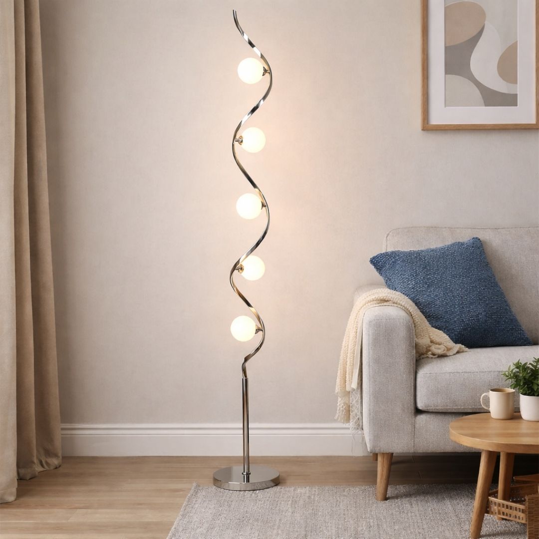 Pagazzi Bombo 5 Light Floor Lamp Polished Chrome with Opal Glass 160 cm