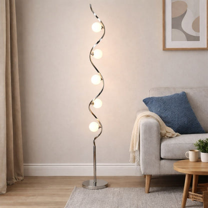 Pagazzi Bombo 5 Light Floor Lamp Polished Chrome with Opal Glass 160 cm