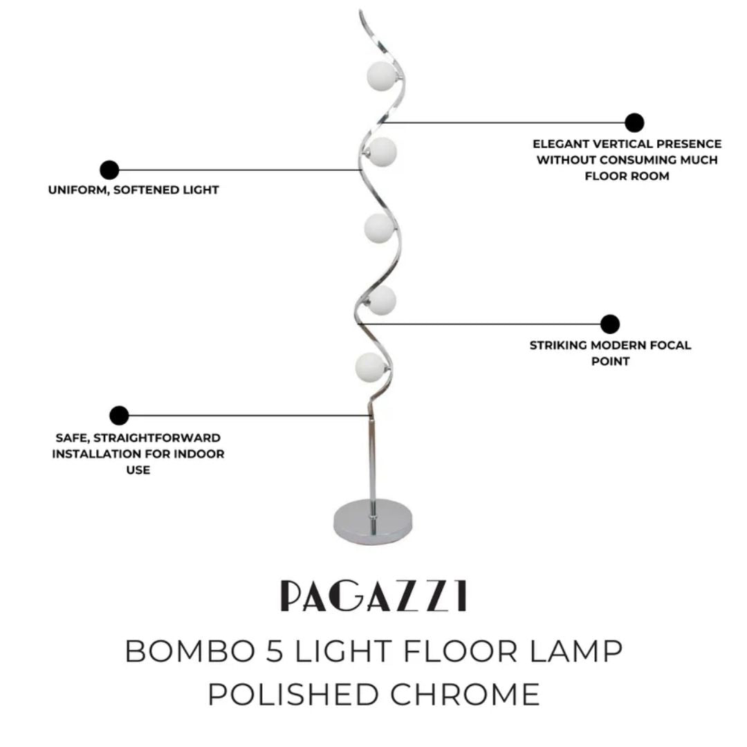 Pagazzi Bombo 5 Light Floor Lamp Polished Chrome with Opal Glass 160 cm