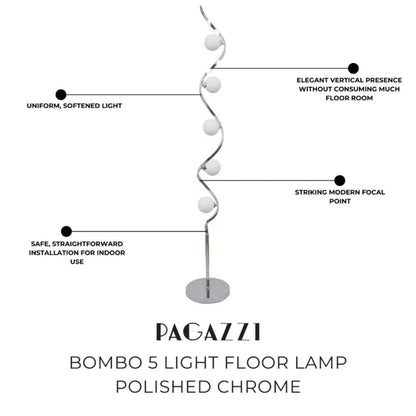 Pagazzi Bombo 5 Light Floor Lamp Polished Chrome with Opal Glass 160 cm