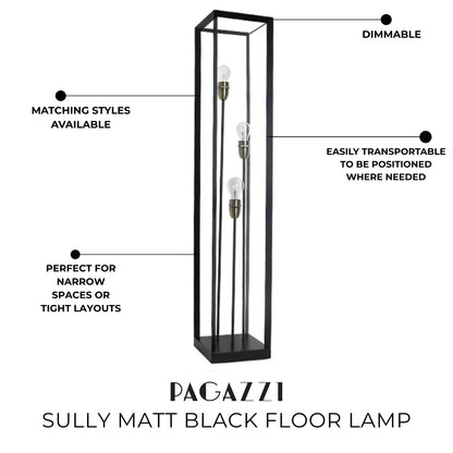Pagazzi Sully 3 Light Caged Floor Lamp Matt Black 120 cm