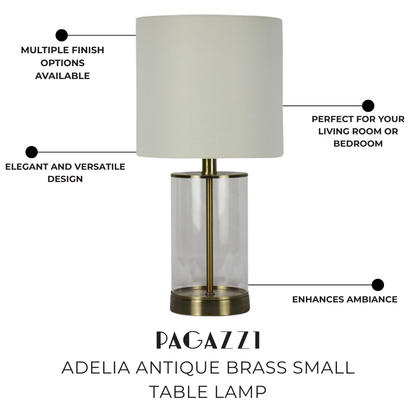Pagazzi Adelia Small Glass Table Lamp Antique Brass with Ivory Shade 50 cm