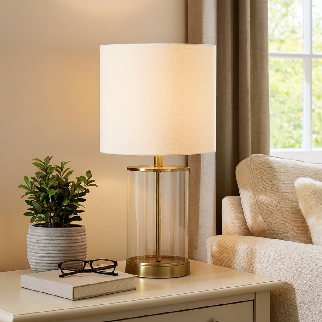 Pagazzi Adelia Small Glass Table Lamp Antique Brass with Ivory Shade 50 cm