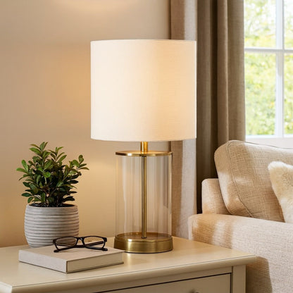 Pagazzi Adelia Small Glass Table Lamp Antique Brass with Ivory Shade 50 cm