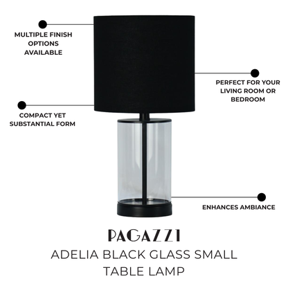 Pagazzi Adelia Small Glass Table Lamp with Black Shade 50 cm