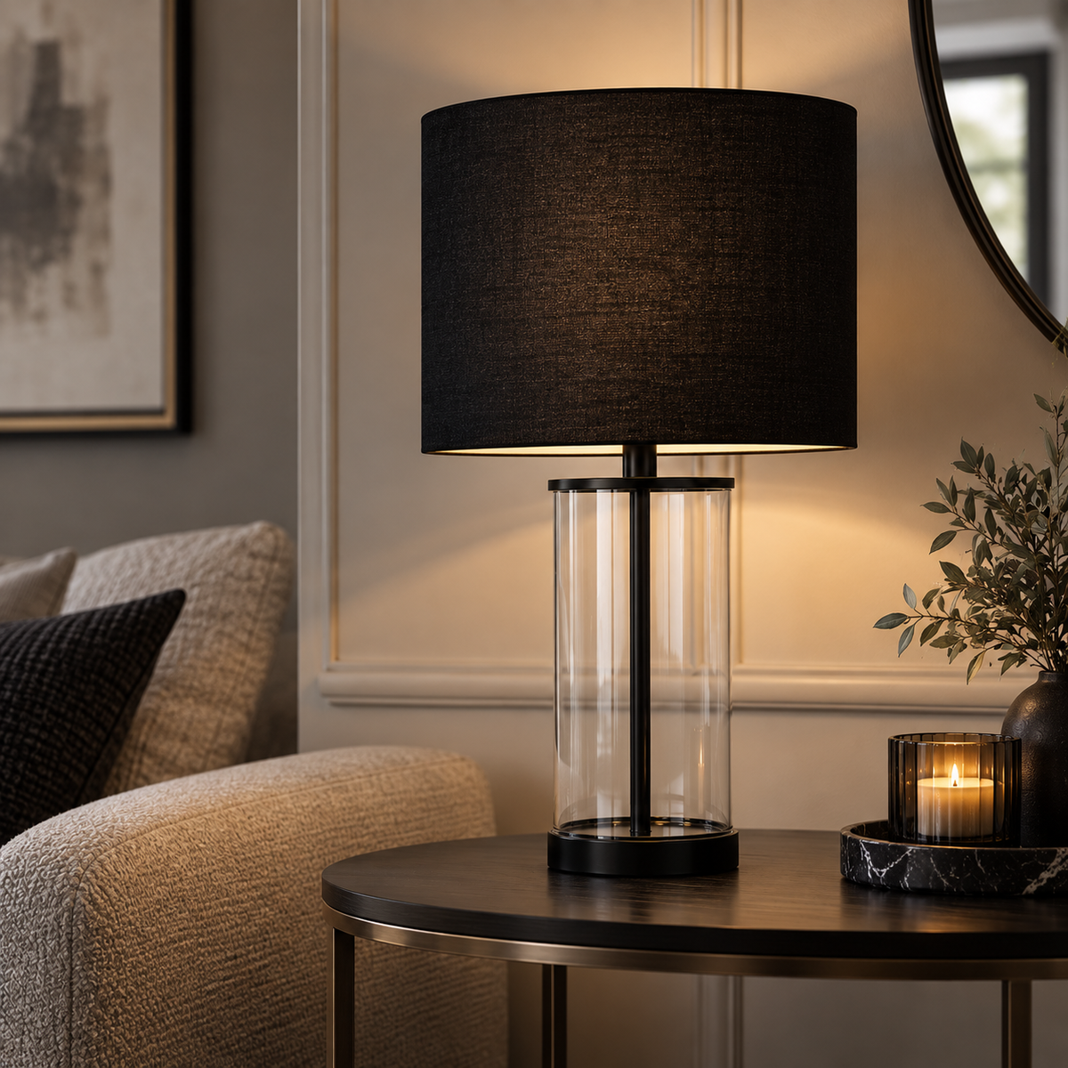 Pagazzi Adelia Small Glass Table Lamp with Black Shade 50 cm