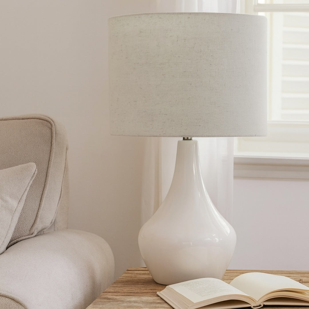 Pagazzi Odette Ceramic Table Lamp White with Linen Shade 45 cm