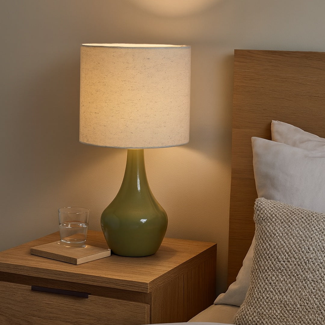 Pagazzi Odette Ceramic Table Lamp Green with Linen Shade 45 cm
