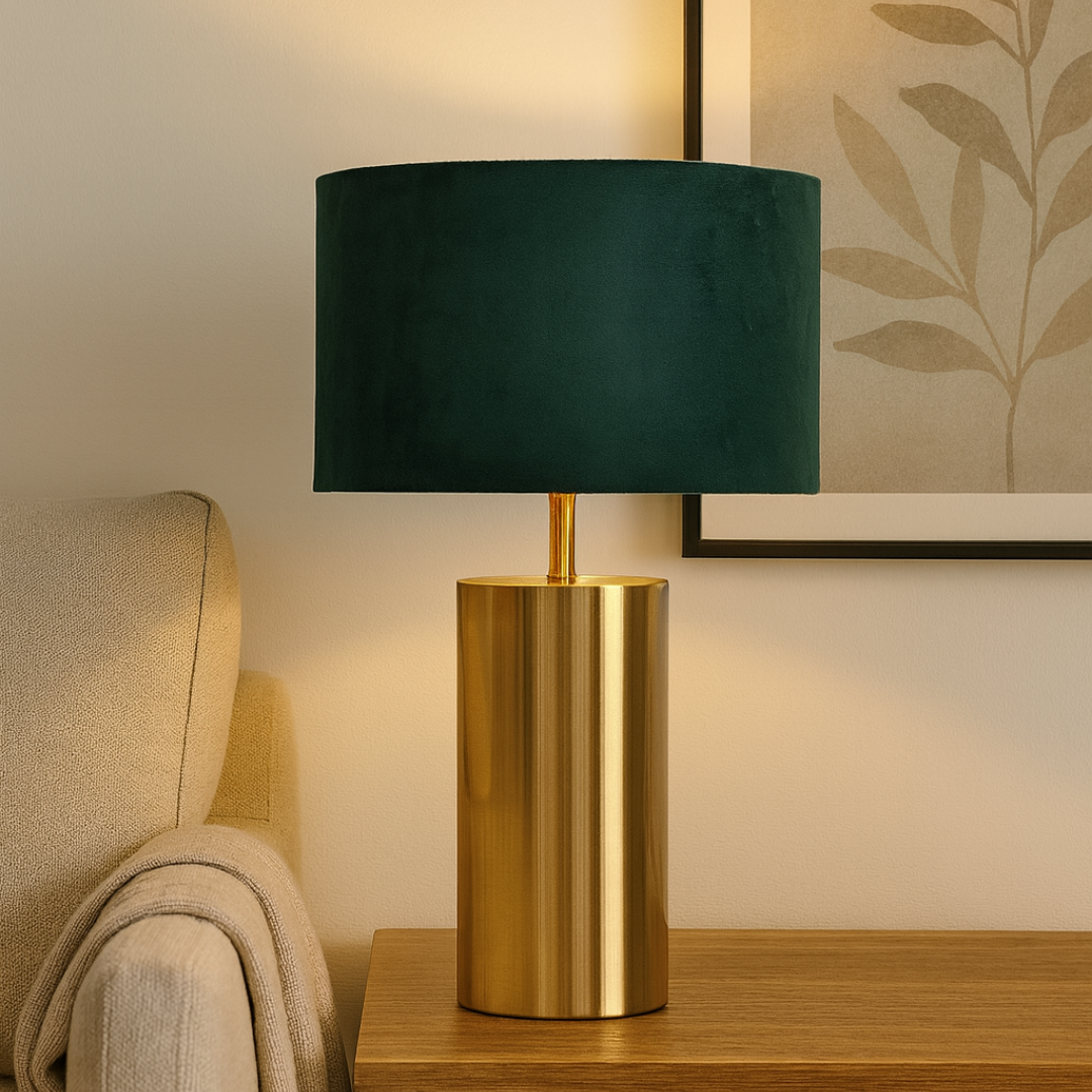 Pagazzi Ziva Large Touch Table Lamp Dark Green Velvet & Gold 45 cm