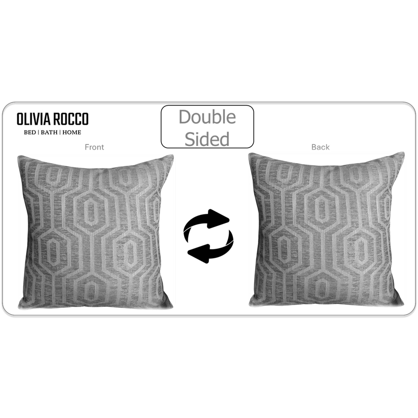 Paris Cushion Covers 2 Pack Modern Grey Decorative Square Scatter Cushions with Invisible Zipper for Sofa & Bed by OLIVIA ROCCO