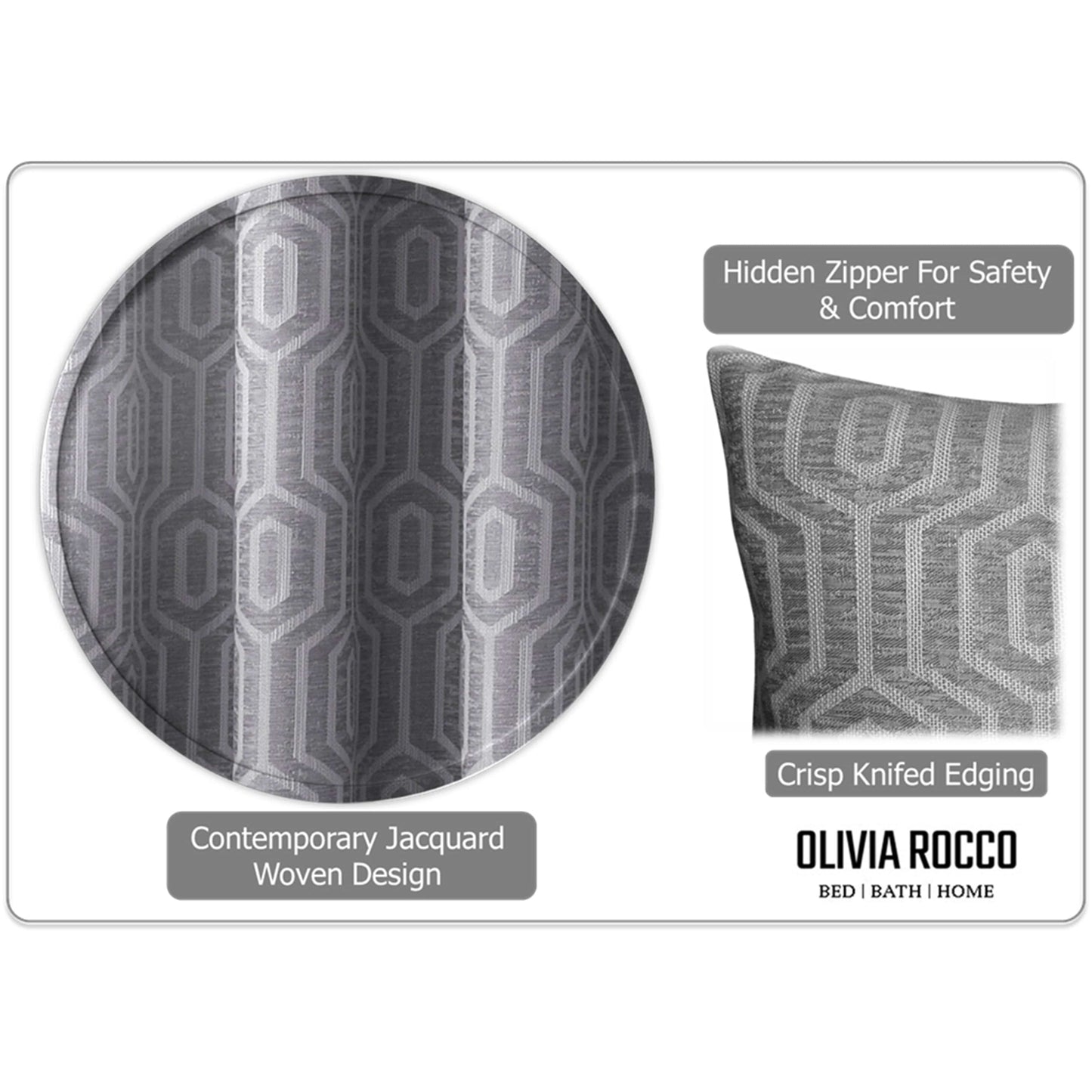 Paris Cushion Covers 2 Pack Modern Grey Decorative Square Scatter Cushions with Invisible Zipper for Sofa & Bed by OLIVIA ROCCO