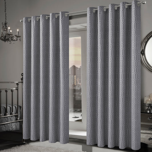 Paris Eyelet Jacquard Curtains Grey Geometric Pattern Thermal Insulated Light Blocking for Bedroom Lounge by OLIVIA ROCCO