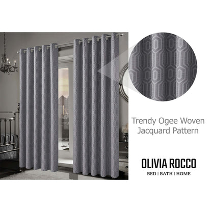 Paris Eyelet Jacquard Curtains Grey Geometric Pattern Thermal Insulated Light Blocking for Bedroom Lounge by OLIVIA ROCCO